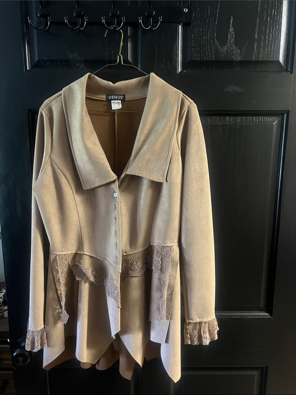 VENUS Taupe Lace-Trim Draped Jacket